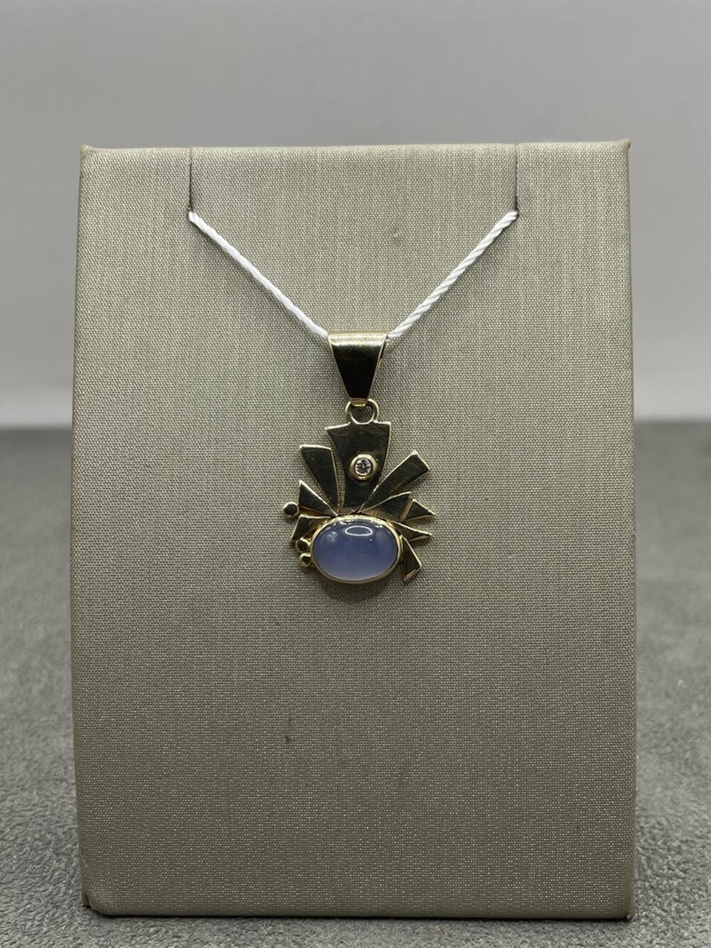 14K Yellow Gold Artsy Blue Oval Stone Pendant w/ Diamond (24960)
